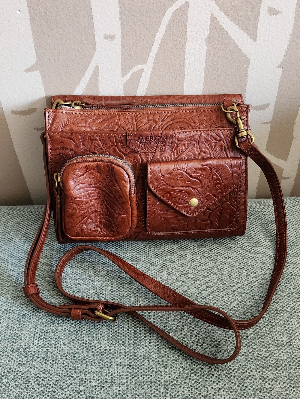 American Leather Co.: Tooled Leather Crossbody Bag